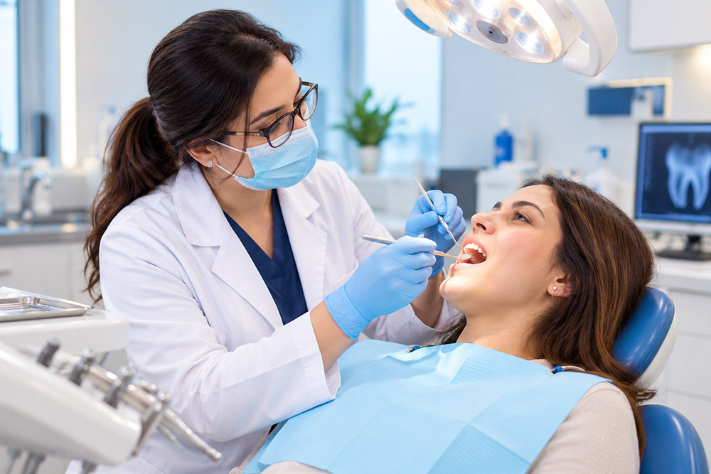 Patient being examined at Happy Smile Dental Clinic, Sharjah