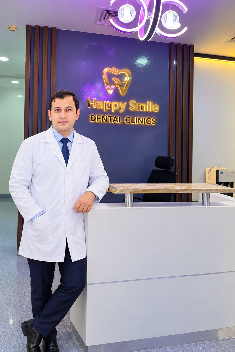 Dr. Imran at Happy Smile Dental Clinic reception, New Muwailah